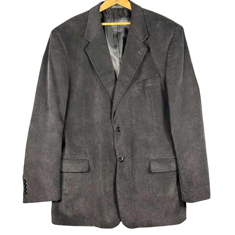 Alan Flusser Corduroy Blazer Mens 44R Charcoal Gray 2-Button Sport Coat Cotton